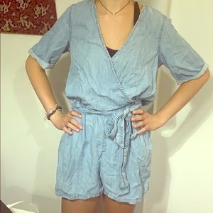 blue denim romper